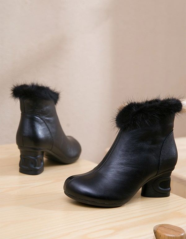 Vinterplysch Retro Läder Eleganta Chunky Boots