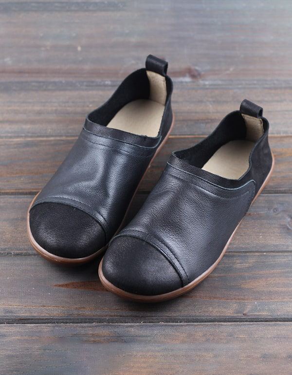 Bekväma Handgjorda Retro Läder Slip-on Platta Skor