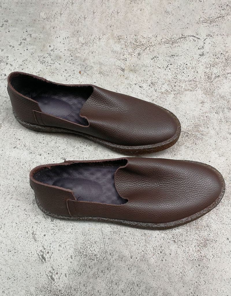 Mjukt Läder Slip On Retro Läder Platta Skor För Män