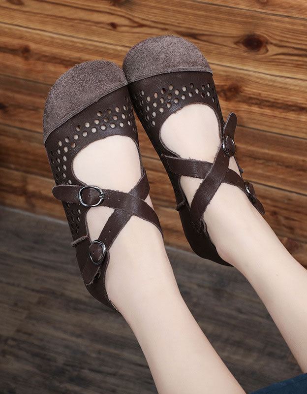 Handgjorda Retro Hollow Cross Strap Platta Skor