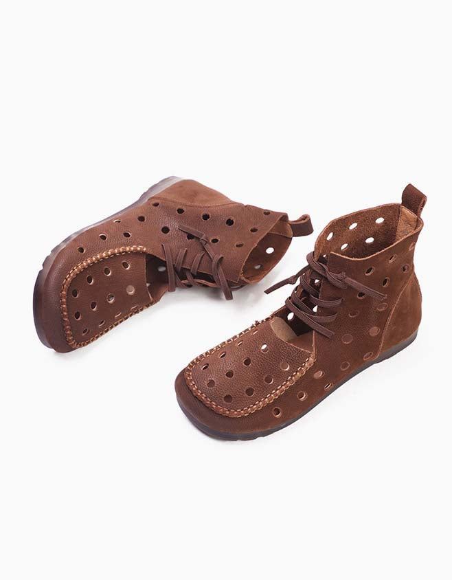 Handgjorda Retro Läder Hollow Sandals Boots