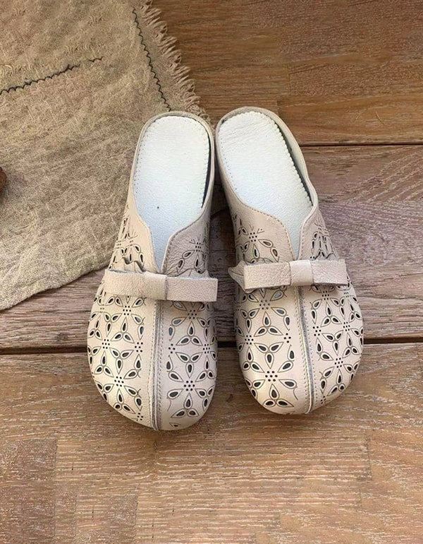 Mjukt Läder Bowknot Slides Sandaler För Kvinnor