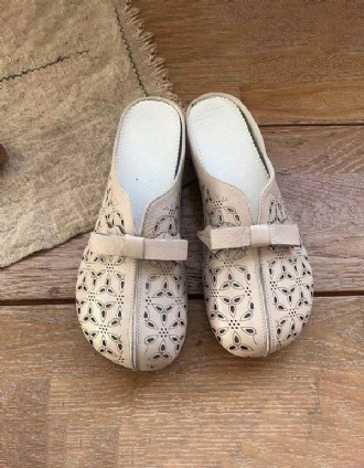 Mjukt Läder Bowknot Slides Sandaler För Kvinnor