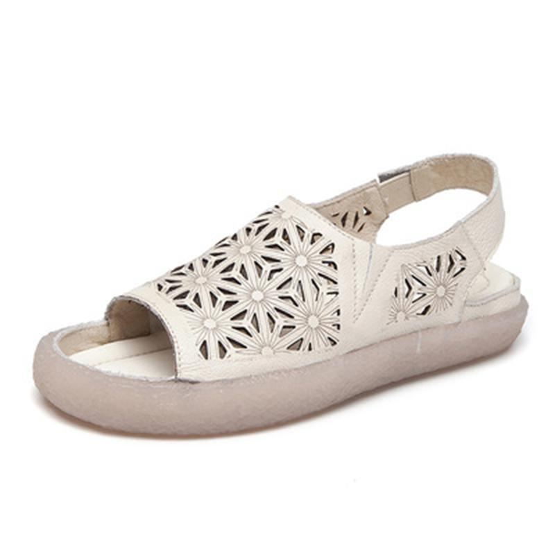 Sommar Open Toe Kardborrband Platta Sandaler