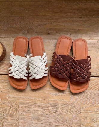 Vintage Läder Summer Woven Slides