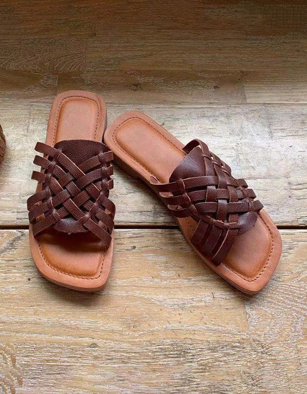 Vintage Läder Summer Woven Slides