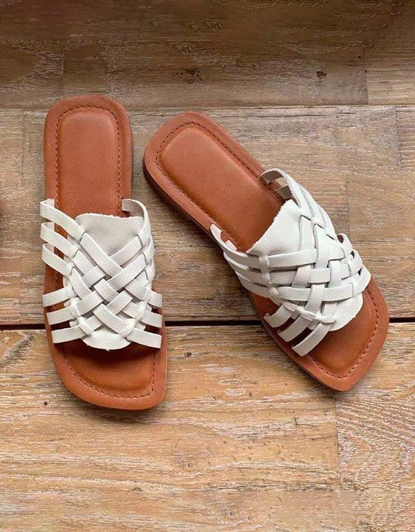 Vintage Läder Summer Woven Slides