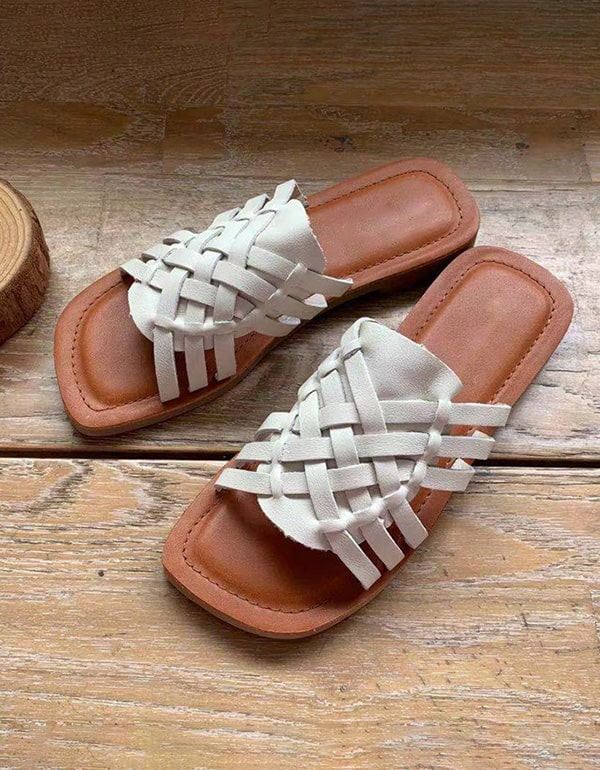 Vintage Läder Summer Woven Slides