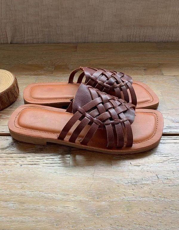 Vintage Läder Summer Woven Slides