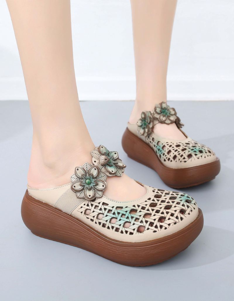 Handgjorda Flowers Strap Hollow Wedge Tofflor