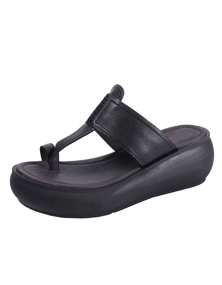 Handgjorda Retro Läder Flip Flop Wedge Sandaler