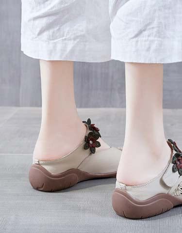 Handgjorda Retro Leather Summer Wide Feet Tofflor