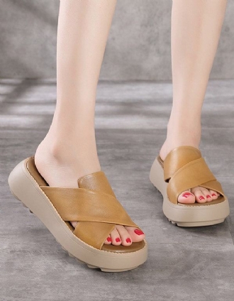 Kvinnors Cross Strap Summer Wedge Tofflor