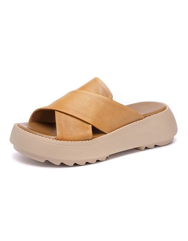 Kvinnors Cross Strap Summer Wedge Tofflor