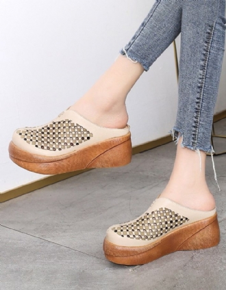 Retro Leather Sommar Platform Tofflor