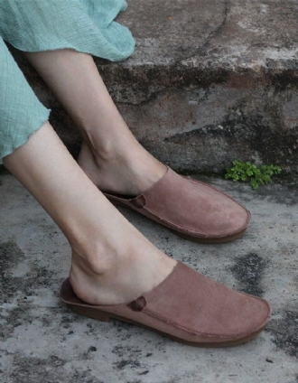 Summer Leather Close Toe Flat Tofflor