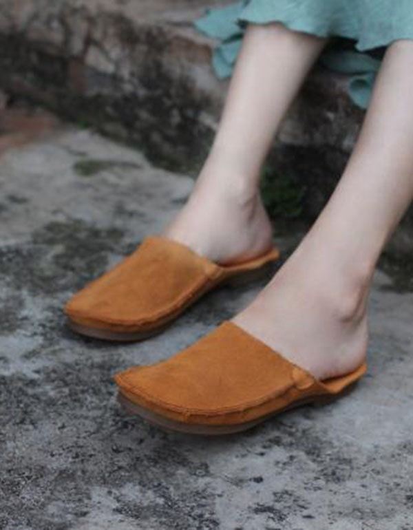 Summer Leather Close Toe Flat Tofflor