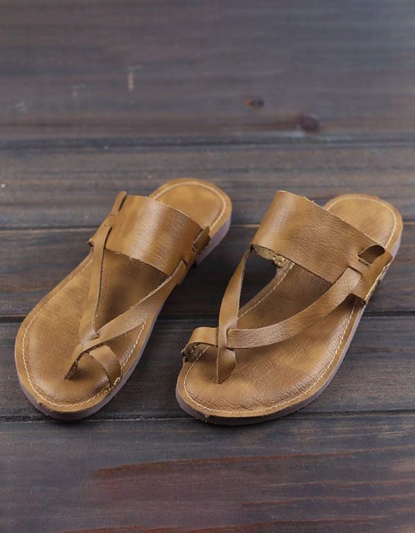 Summer Leather Retro Flip-flop Flat Tofflor