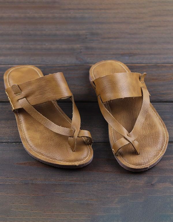 Summer Leather Retro Flip-flop Flat Tofflor