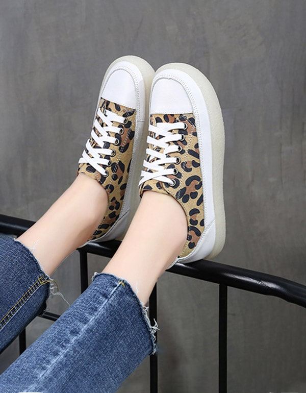 Leopardtryck Canvas Platta Damskor