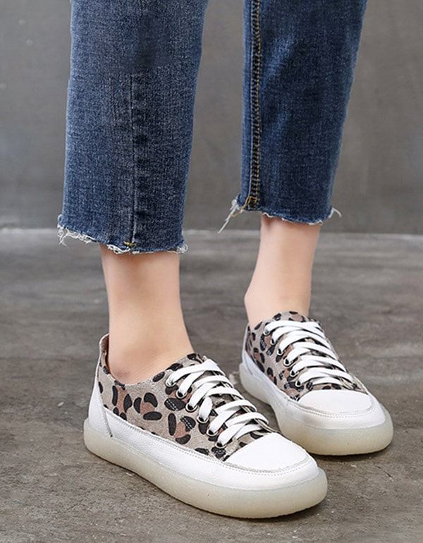 Leopardtryck Canvas Platta Damskor