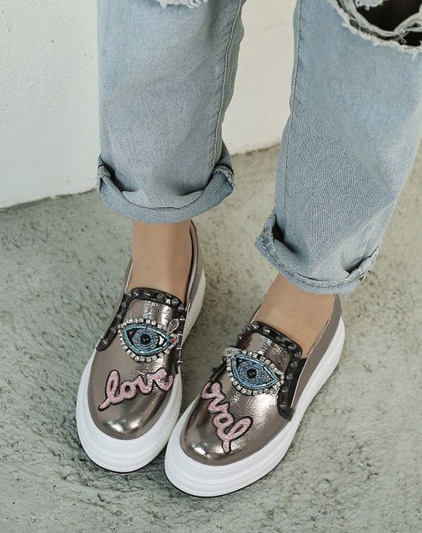 Rhinestone Silver Tjockklack Casual Shoes