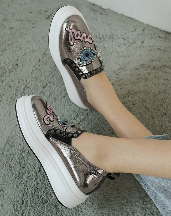 Rhinestone Silver Tjockklack Casual Shoes