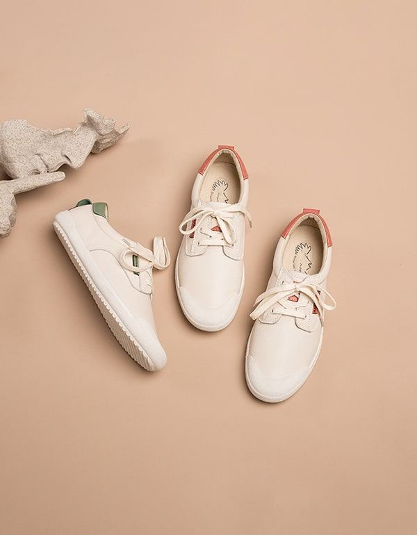 Spring Beige Läder Sneakers För Dam