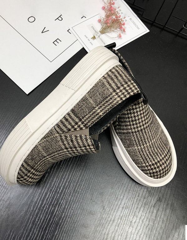 Spring Round Head Plattklackade Pläd Casual Sneakers