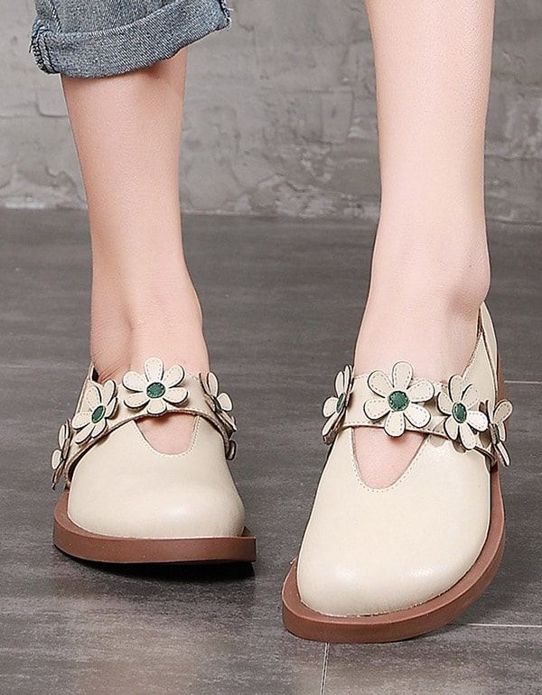 Handgjorda Retro Flat Round Head Spring Shoes