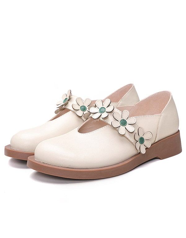 Handgjorda Retro Flat Round Head Spring Shoes