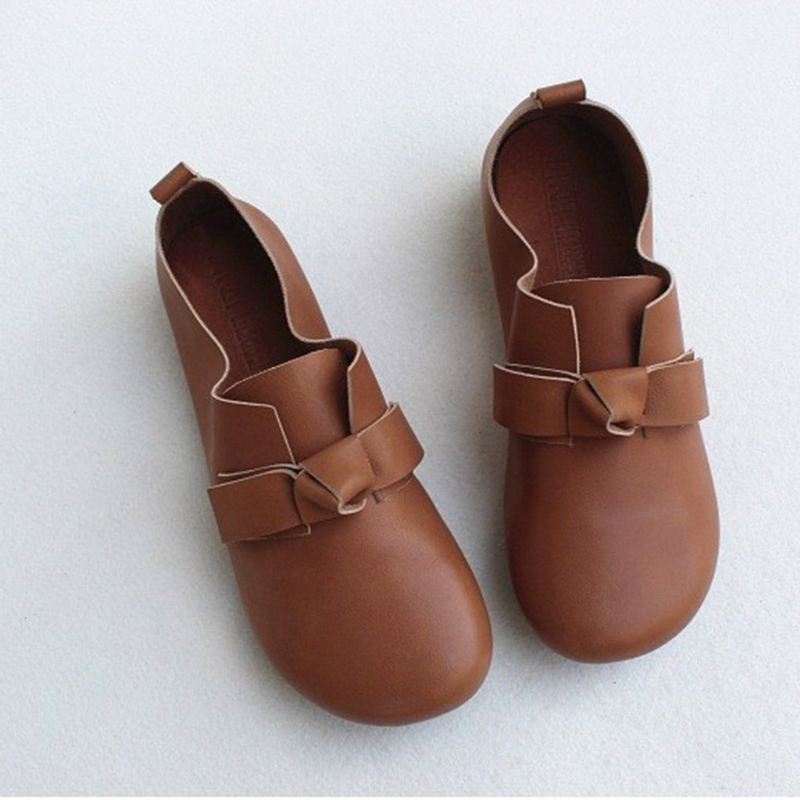 Spring Leather Bowknot Cute Platta Skor 35-41