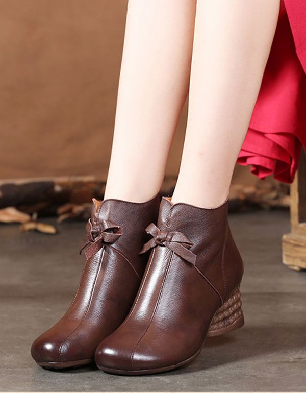 Spring Retro Bow-knot Chunky Heel Boots