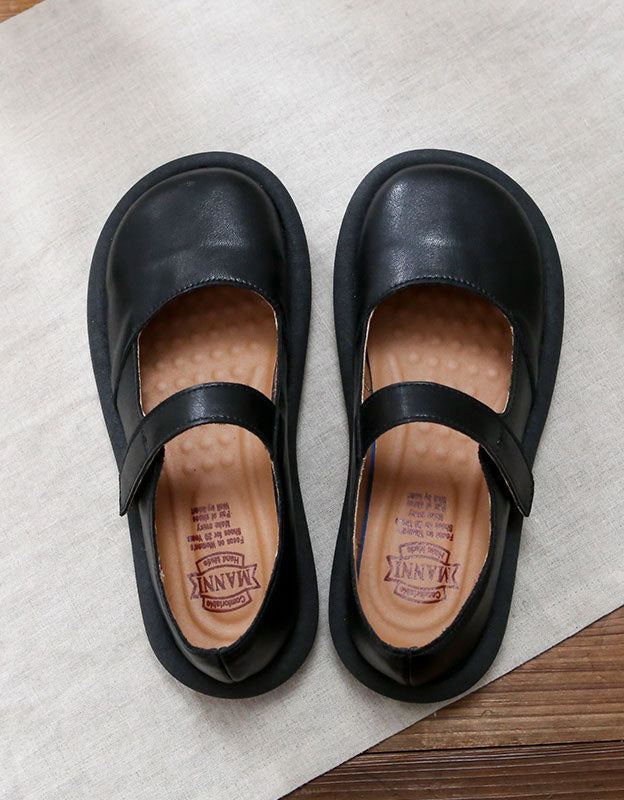 Wide Head Front Velcro Comfy Retro Flat Shoes