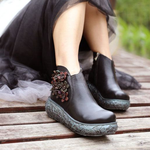 Flower Handmade Retro Wedge Boots |presentskor