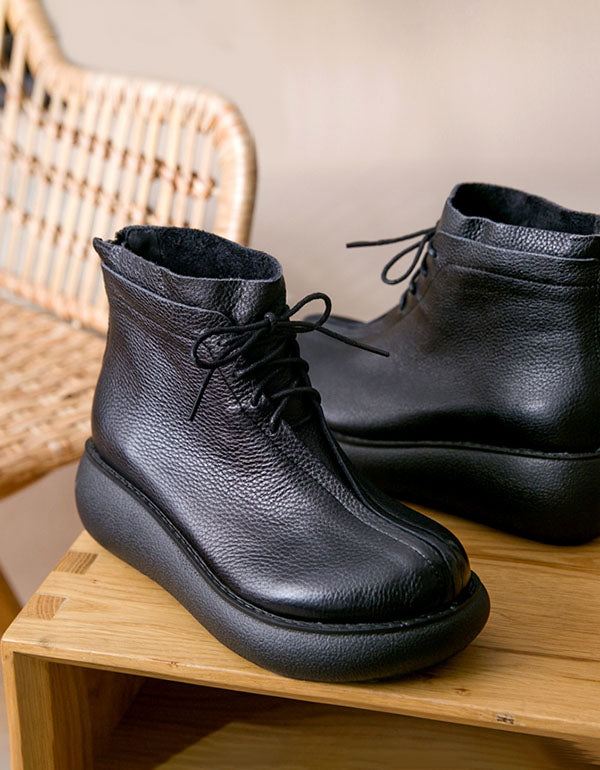 Retro Läder Kvinnor Korta Boots