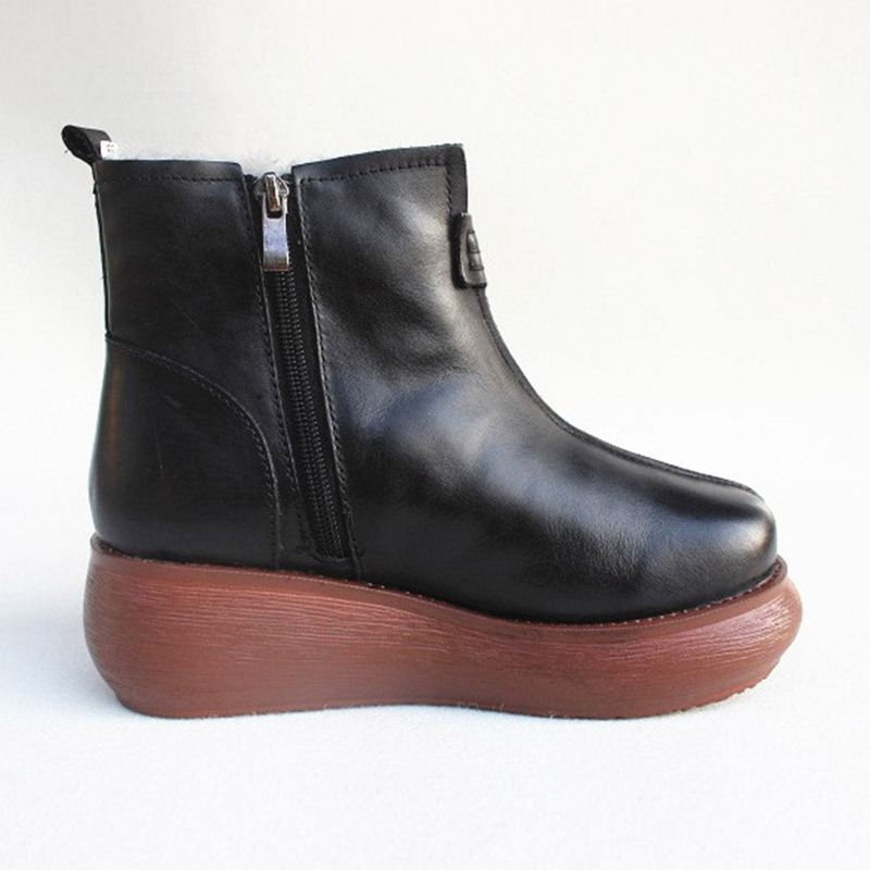 Retro Läder Vinterpäls Inside Wedge Boots | Present Skor