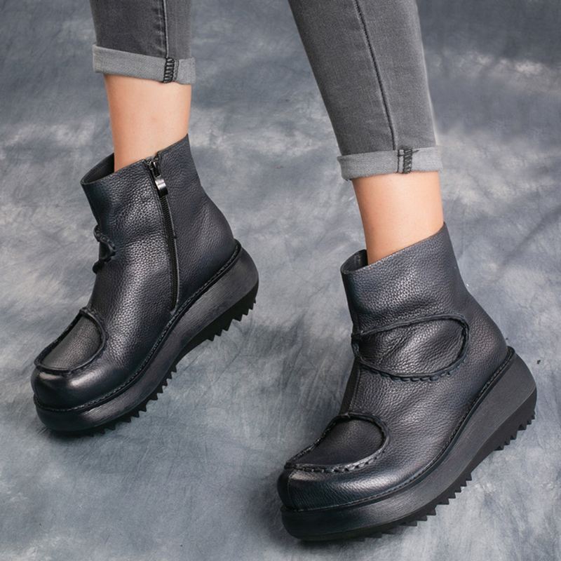 Retro Leather Wedge Short Boots | Present Skor