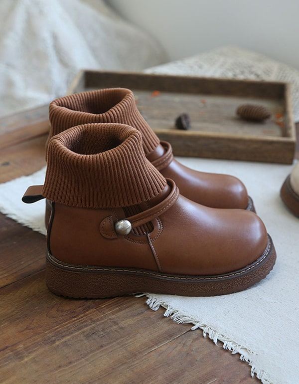 Round Head Handgjorda Retro Boots Plysch