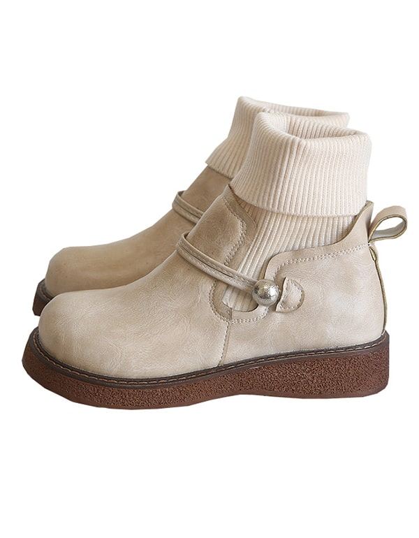 Round Head Handgjorda Retro Boots Plysch