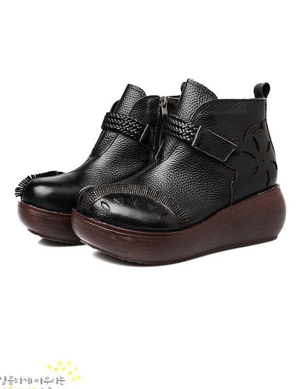 Vår Höst Retro Läder Wedges Ankelboots