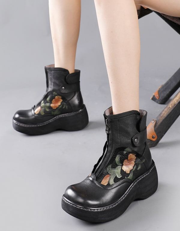 Vattentät Wild Head Retro Läder Platform Boots