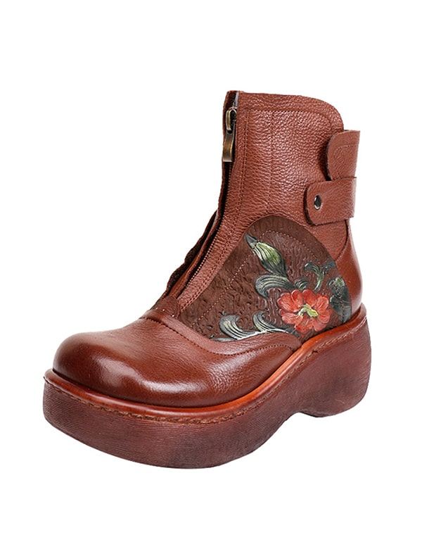 Vattentät Wild Head Retro Läder Platform Boots