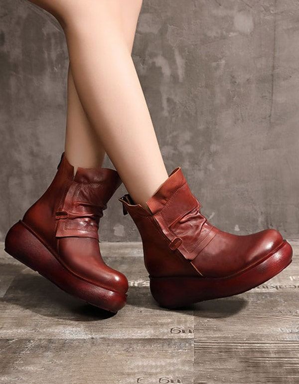 Winter Plysch Mid-tube Retro Läder Wedge Boots