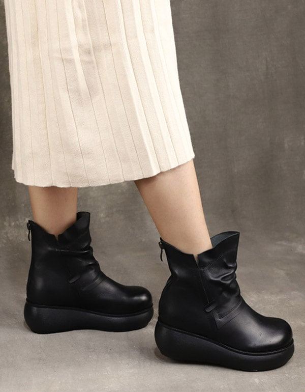 Winter Plysch Mid-tube Retro Läder Wedge Boots