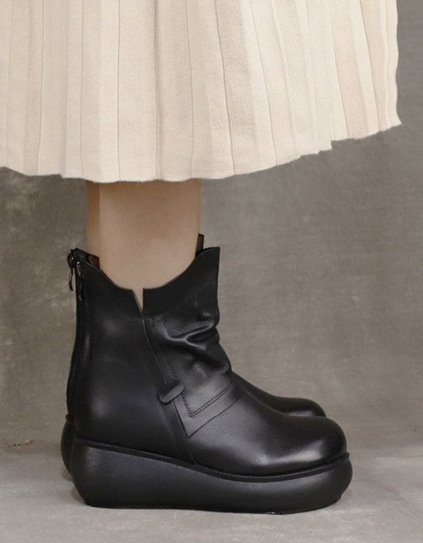 Winter Plysch Mid-tube Retro Läder Wedge Boots