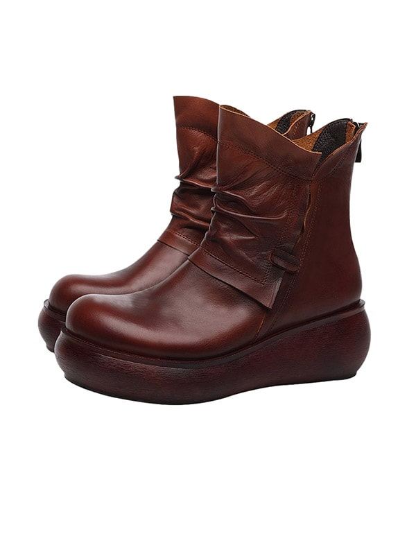 Winter Plysch Mid-tube Retro Läder Wedge Boots