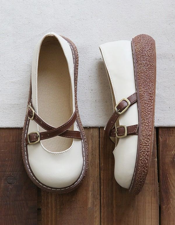 Retro Round Head Cross Strap Comfy Platform Shoes