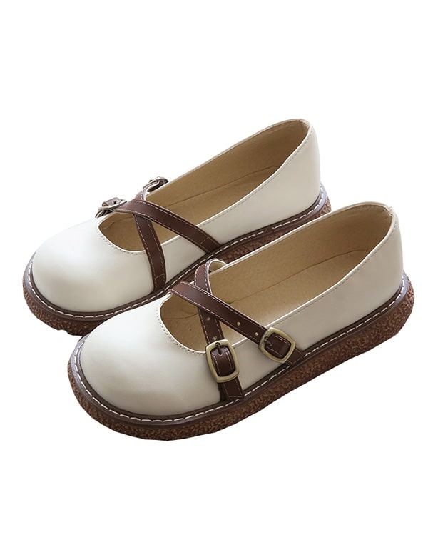 Retro Round Head Cross Strap Comfy Platform Shoes