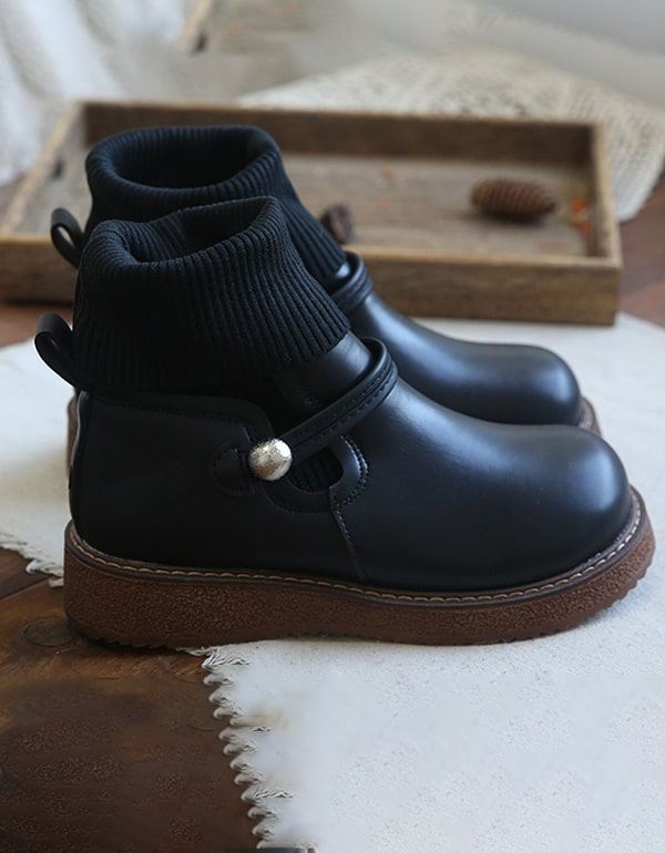 Round Head Handgjorda Retro Boots Plysch